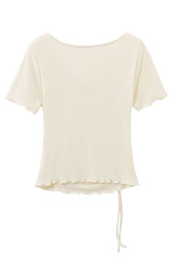 Pink Sweet Women's Off-Shoulder Short Sleeve T-Shirt with Irregular Ruffle Edge and Butterfly Decor, 2025 Summer Fashion Trend