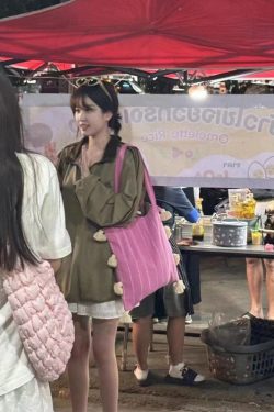 Pink Tassel Shoulder Bag for Women - Artistic Striped Design, Large Capacity Thai Niche Style Underarm Bag