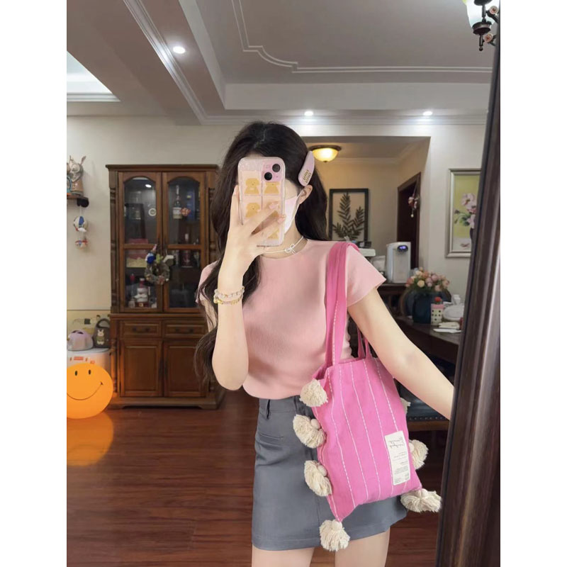 Pink Tassel Shoulder Bag for Women - Artistic Striped Design, Large Capacity Thai Niche Style Underarm Bag Pink Tassel Shoulder Bag for Women - Artistic Striped Design, Large Capacity Thai Niche Style Underarm Bag