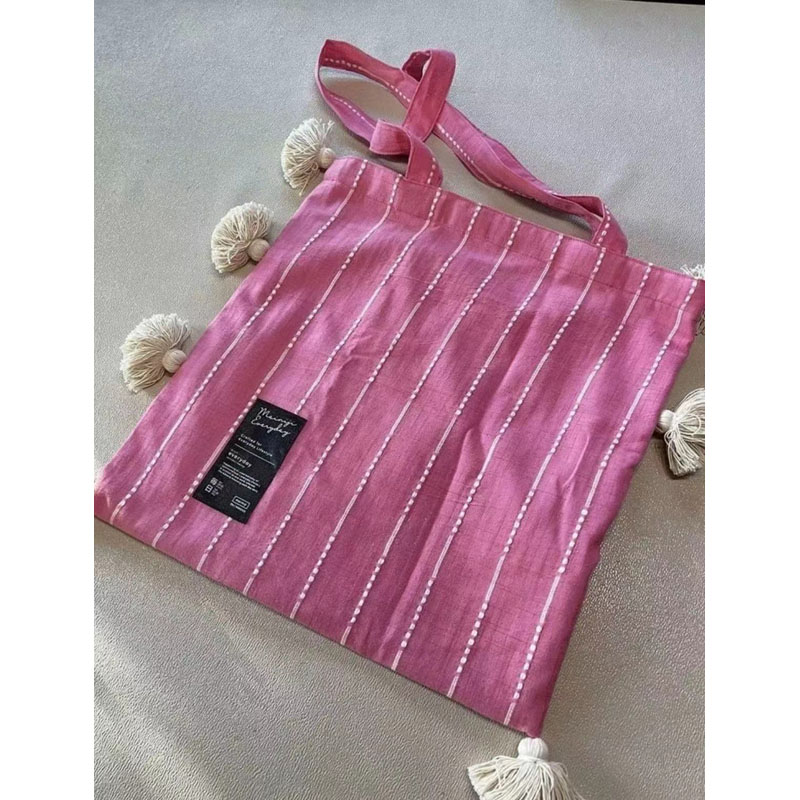 Pink Tassel Shoulder Bag for Women - Artistic Striped Design, Large Capacity Thai Niche Style Underarm Bag Pink Tassel Shoulder Bag for Women - Artistic Striped Design, Large Capacity Thai Niche Style Underarm Bag