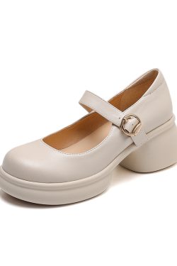 Pink Thick-Soled Chunky Heel High Heels for Girls - Genuine Leather Mary Jane Shoes for Spring/Summer 2025, 90s Inspired Fashion