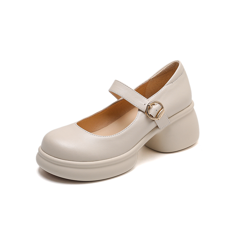 Pink Thick-Soled Chunky Heel High Heels for Girls - Genuine Leather Mary Jane Shoes for Spring/Summer 2025, 90s Inspired Fashion Pink Thick-Soled Chunky Heel High Heels for Girls - Genuine Leather Mary Jane Shoes for Spring/Summer 2025, 90s Inspired Fashion