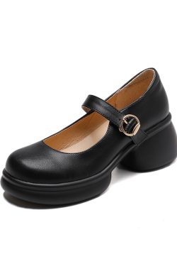 Pink Thick-Soled Chunky Heel High Heels for Girls - Genuine Leather Mary Jane Shoes for Spring/Summer 2025, 90s Inspired Fashion