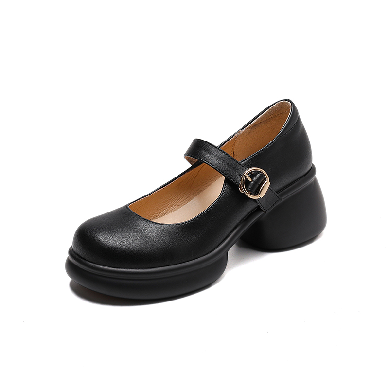 Pink Thick-Soled Chunky Heel High Heels for Girls - Genuine Leather Mary Jane Shoes for Spring/Summer 2025, 90s Inspired Fashion Pink Thick-Soled Chunky Heel High Heels for Girls - Genuine Leather Mary Jane Shoes for Spring/Summer 2025, 90s Inspired Fashion