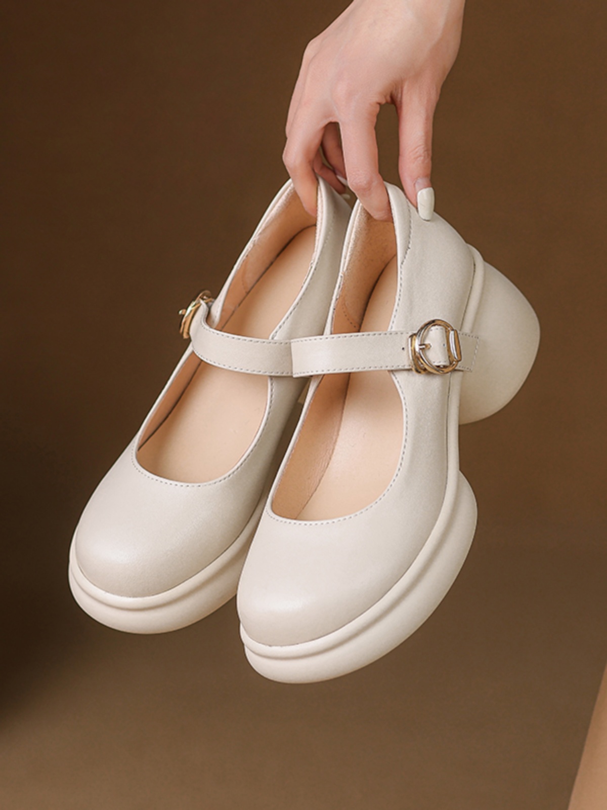 Pink Thick-Soled Chunky Heel High Heels for Girls - Genuine Leather Mary Jane Shoes for Spring/Summer 2025, 90s Inspired Fashion Pink Thick-Soled Chunky Heel High Heels for Girls - Genuine Leather Mary Jane Shoes for Spring/Summer 2025, 90s Inspired Fashion