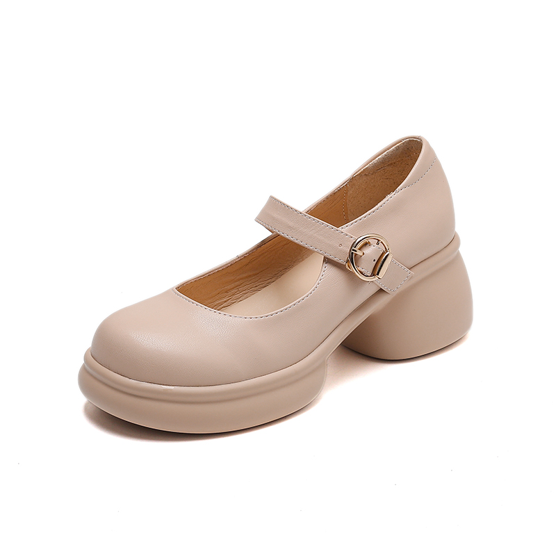 Pink Thick-Soled Chunky Heel High Heels for Girls - Genuine Leather Mary Jane Shoes for Spring/Summer 2025, 90s Inspired Fashion Pink Thick-Soled Chunky Heel High Heels for Girls - Genuine Leather Mary Jane Shoes for Spring/Summer 2025, 90s Inspired Fashion