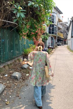 Pink Wave Off-Shoulder Chiffon Tie V-Neck Dress - Women's Vintage Spring A-Line Mid-Length Skirt, 90s Inspired Fashion