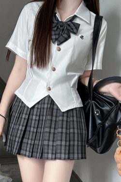 Plaid A-Line Pleated Skirt for Women - Summer College Style JK Uniform in Smoke Gray - Cute 90s Inspired Student Fashion