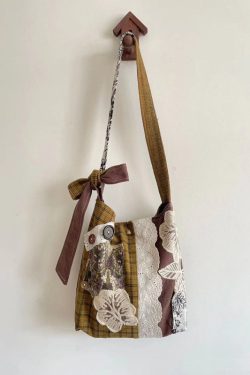 Plaid Bucket Bag with Lace Splicing - Versatile Shoulder & Crossbody Bag for Autumn and Winter Style
