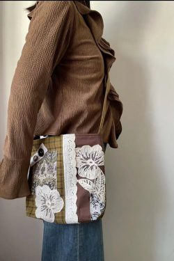 Plaid Bucket Bag with Lace Splicing - Versatile Shoulder & Crossbody Bag for Autumn and Winter Style