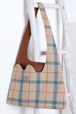 Plaid Color-Blocking Cat Shoulder Bag for Women, Unique Patchwork Design, Large Capacity Crossbody Bag, Cute Fashion Accessory