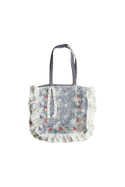 Plaid Lace Trim One-Shoulder Crossbody Bag - Women's Summer Canvas Bag with Floral Design, Vintage Style