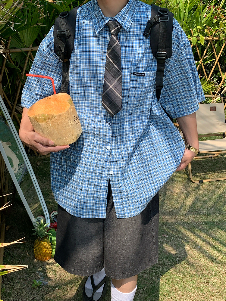 Plaid Short Sleeve Shirt for Women - Handmade Vintage Style - Loose Casual Summer Top - Versatile Niche Trend Plaid Short Sleeve Shirt for Women - Handmade Vintage Style - Loose Casual Summer Top - Versatile Niche Trend