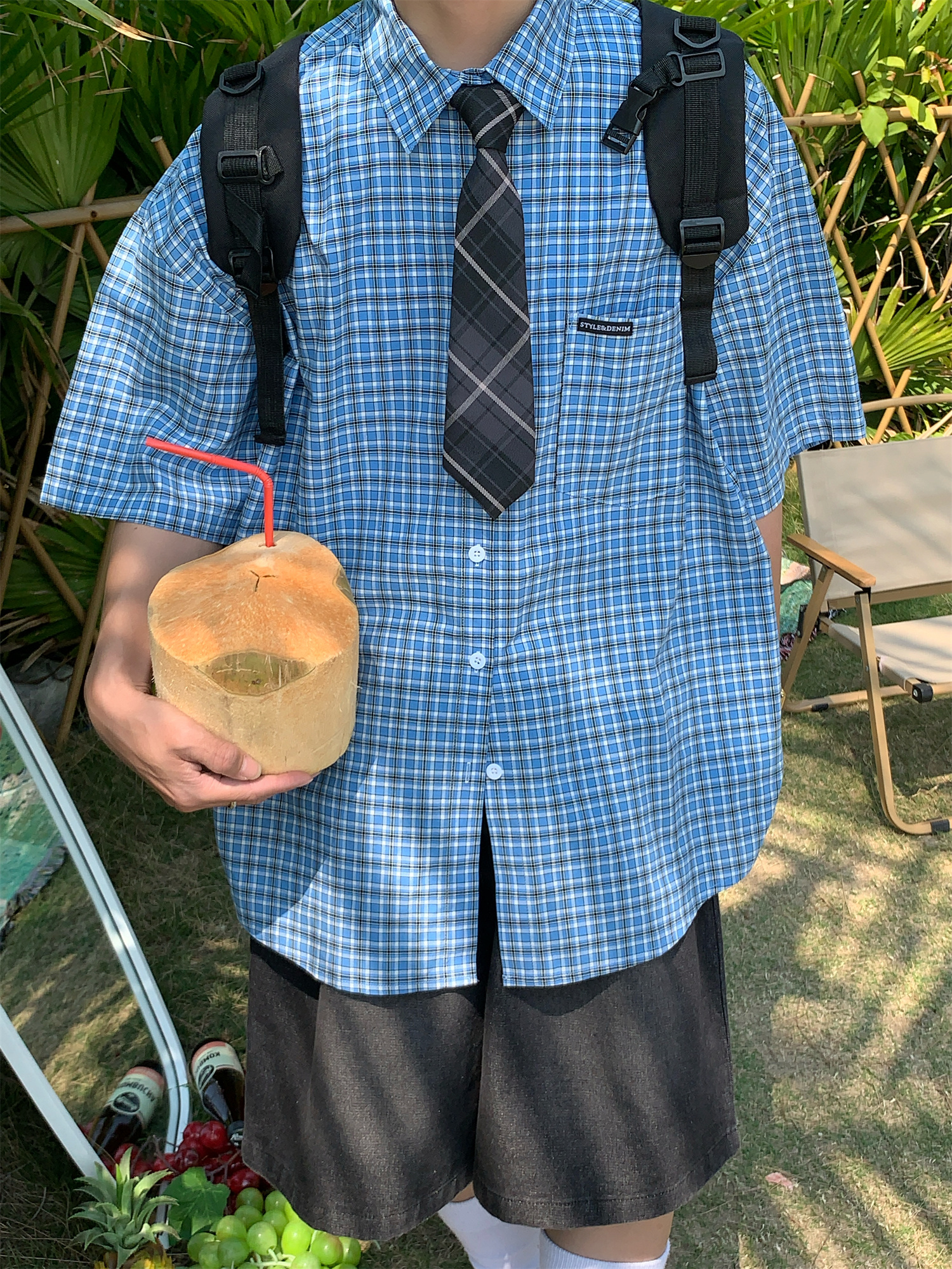 Plaid Short Sleeve Shirt for Women - Handmade Vintage Style, Loose Casual Fit, Versatile Summer Trend Plaid Short Sleeve Shirt for Women - Handmade Vintage Style, Loose Casual Fit, Versatile Summer Trend