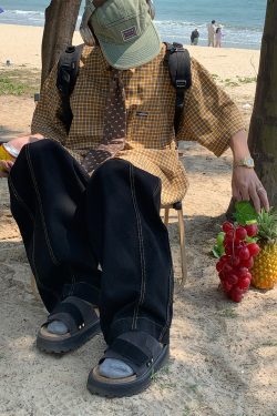 Plaid Short Sleeve Shirt for Women - Handmade Vintage Style, Loose Casual Fit, Versatile Summer Trend