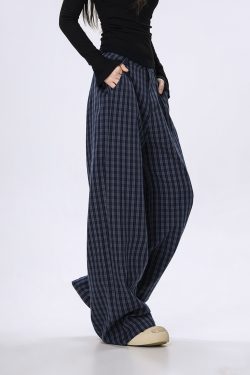 Plaid Wide-Leg Casual Pants for Women - Summer Thin Straight Loose BF Style, Beer Team Captain Inspired Fashion