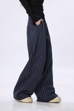 Plaid Wide-Leg Casual Pants for Women - Summer Thin Straight Loose BF Style, Beer Team Captain Inspired Fashion