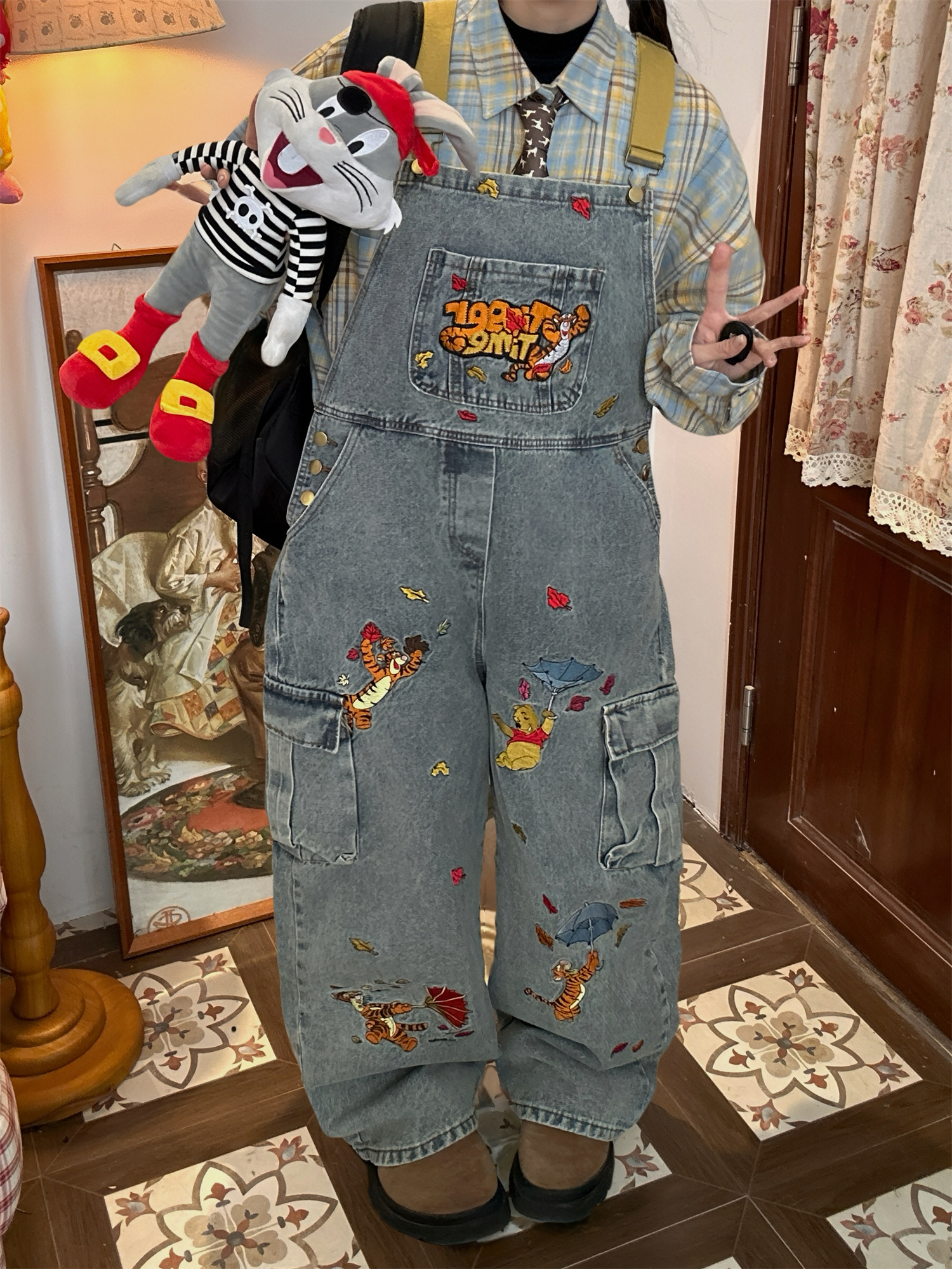 Playful Vintage Washed Blue Denim Overalls Unisex Jumpsuit - Retro Style Versatile Fashion for 90s & Y2K Aesthetic Playful Vintage Washed Blue Denim Overalls Unisex Jumpsuit - Retro Style Versatile Fashion for 90s & Y2K Aesthetic