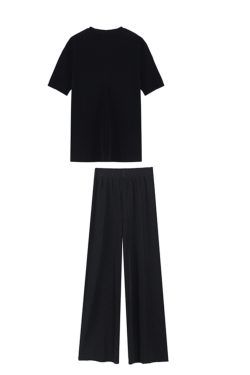 Pleated Two-Piece Set, Miyake Pleats, Slimming Casual Women's Round Neck Top with Straight Floor-Length Pants, Spring/Summer Fashion