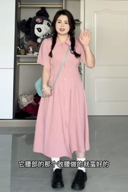 Plus-Size A-Line Hepburn-Style Summer Dress with Polo Collar, Waist-Cinching and Flattering for Curvy Women, Retro Fashion