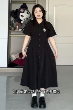 Plus-Size A-Line Hepburn-Style Summer Dress with Polo Collar, Waist-Cinching and Flattering for Curvy Women, Retro Fashion