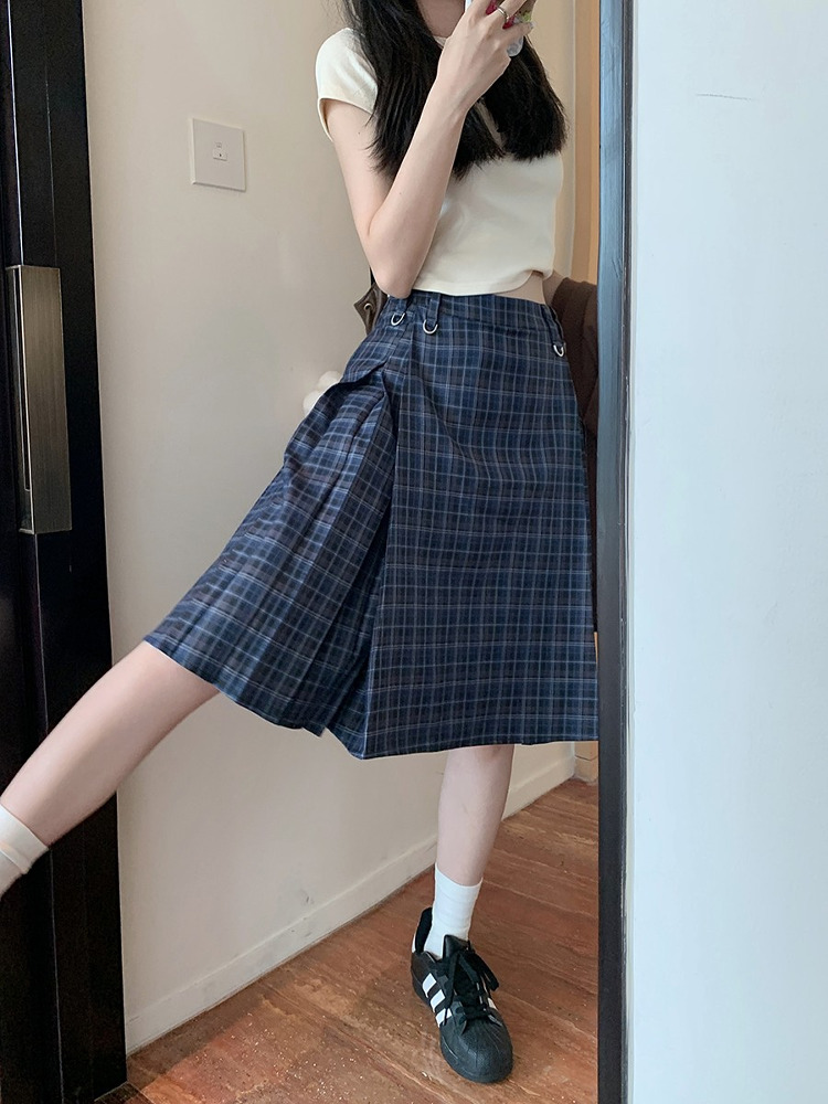 Plus Size A-Line Plaid High-Waisted Mid-Length Pleated Skirt - Women's American College Style Umbrella Skirt Plus Size A-Line Plaid High-Waisted Mid-Length Pleated Skirt - Women's American College Style Umbrella Skirt