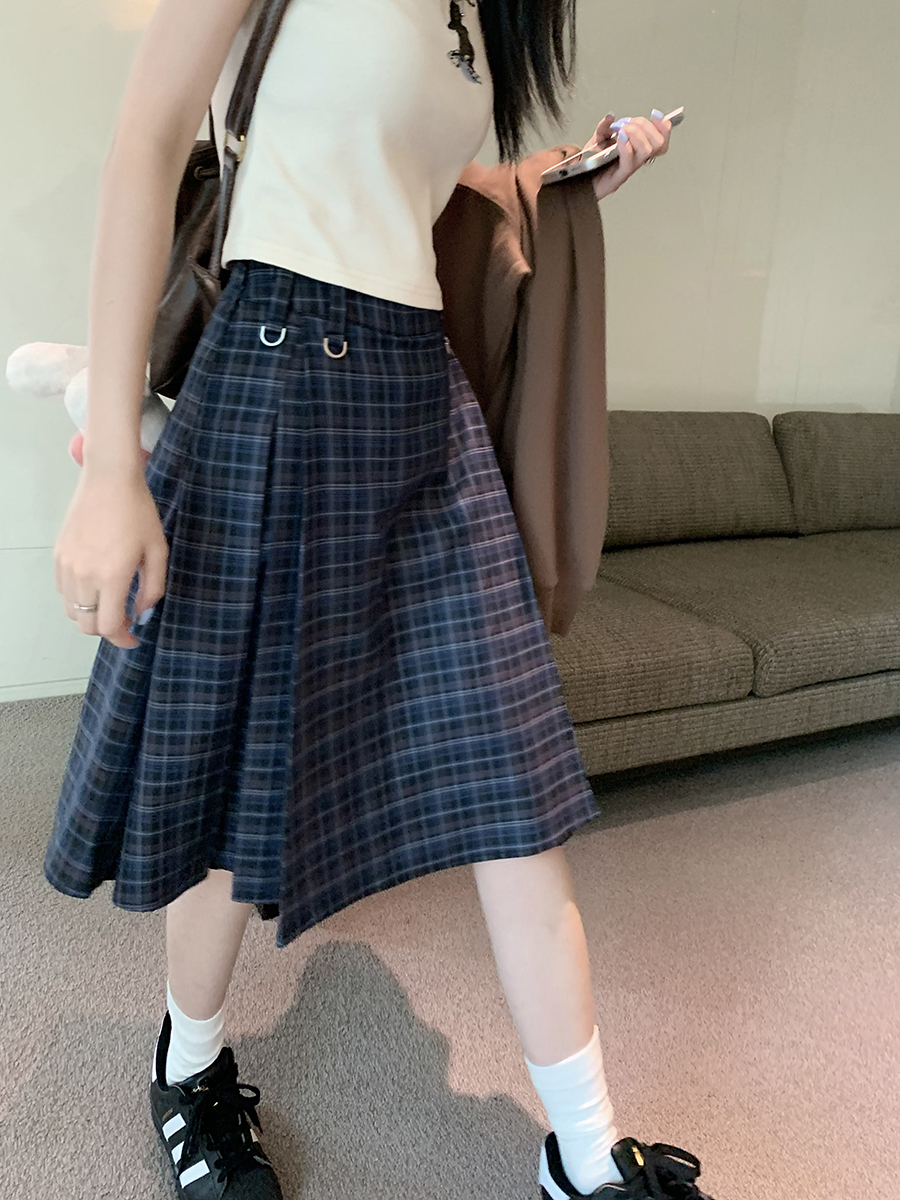 Plus Size A-Line Plaid High-Waisted Mid-Length Pleated Skirt - Women's American College Style Umbrella Skirt Plus Size A-Line Plaid High-Waisted Mid-Length Pleated Skirt - Women's American College Style Umbrella Skirt