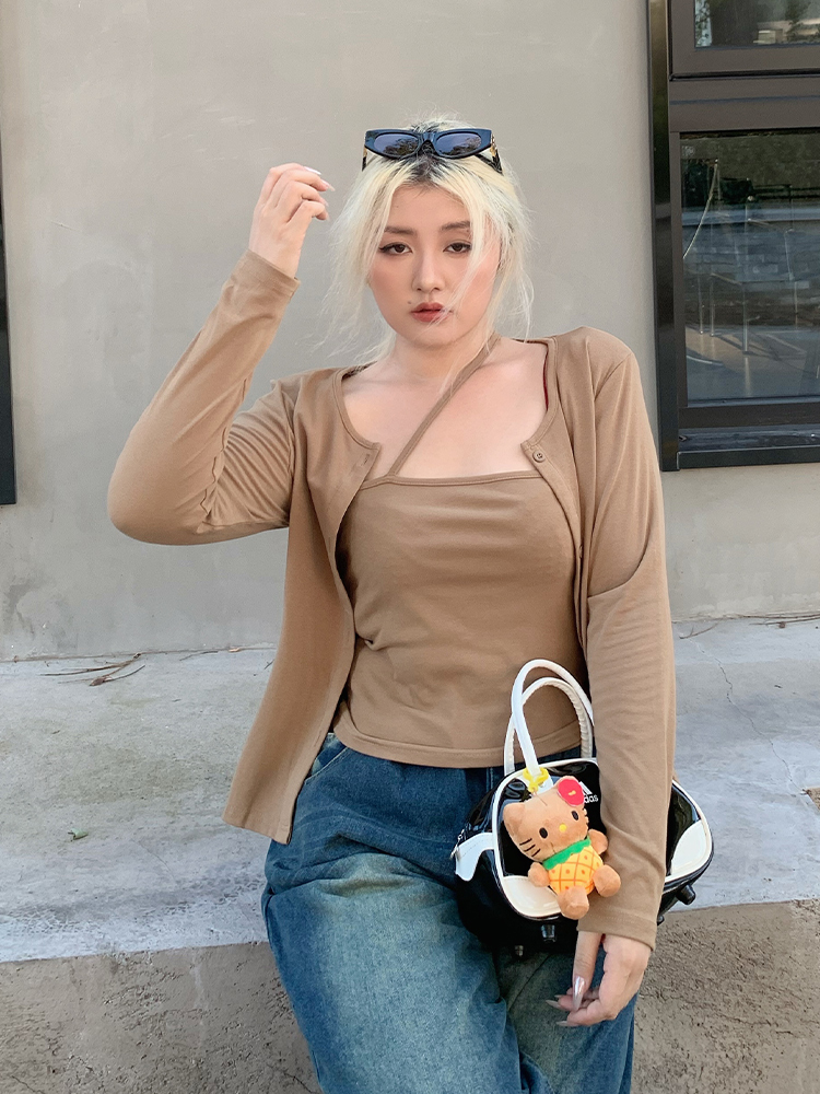 Plus Size American Street Style Sexy Slim Fit Sun Protection Cardigan & Camisole Two-Piece Set for Summer Fashion Plus Size American Street Style Sexy Slim Fit Sun Protection Cardigan & Camisole Two-Piece Set for Summer Fashion