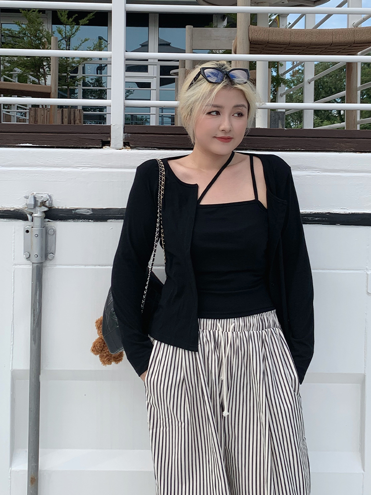 Plus Size American Street Style Sexy Slim Fit Sun Protection Cardigan & Camisole Two-Piece Set for Summer Fashion Plus Size American Street Style Sexy Slim Fit Sun Protection Cardigan & Camisole Two-Piece Set for Summer Fashion