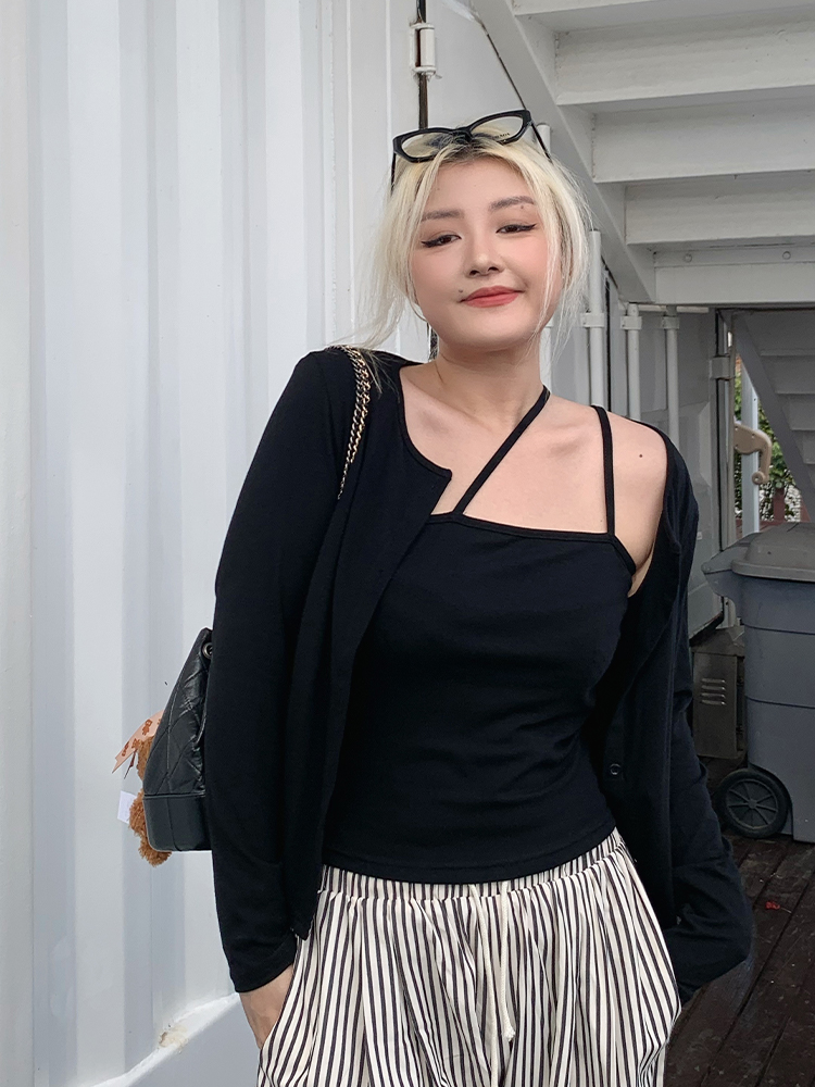 Plus Size American Street Style Sexy Slim Fit Sun Protection Cardigan & Camisole Two-Piece Set for Summer Fashion Plus Size American Street Style Sexy Slim Fit Sun Protection Cardigan & Camisole Two-Piece Set for Summer Fashion