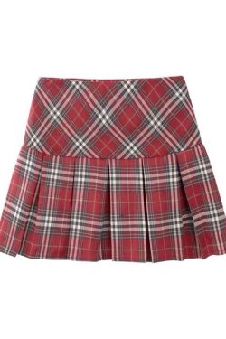 Plus Size American Style Red Plaid Pleated Skirt for Women - High Waist A-Line JK Skirt for Spring Summer 2024 Fashion.