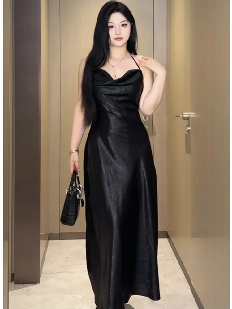 Plus-Size Backless Draped Strap Dress Set with Shawl - Flattering Long Skirt for Summer, Sexy Pure Desire Style Plus-Size Backless Draped Strap Dress Set with Shawl - Flattering Long Skirt for Summer, Sexy Pure Desire Style