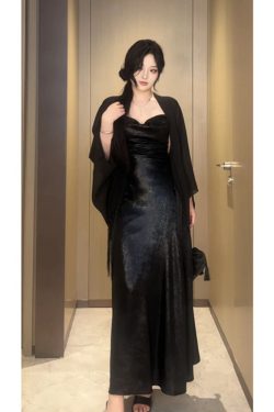 Plus-Size Backless Draped Strap Dress Set with Shawl - Flattering Long Skirt for Summer, Sexy Pure Desire Style