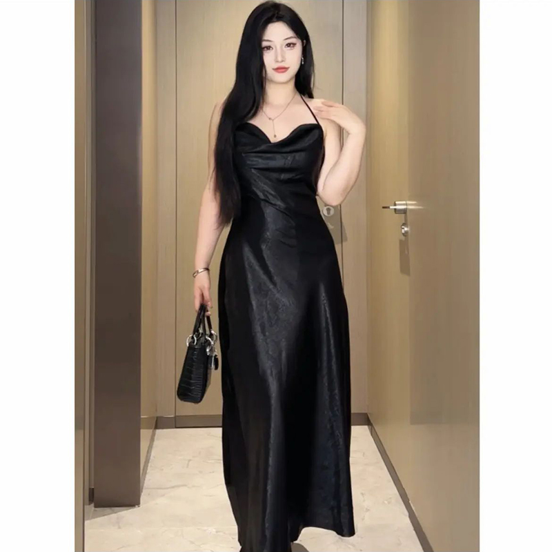 Plus-Size Backless Draped Strap Dress Set with Shawl - Flattering Long Skirt for Summer, Sexy Pure Desire Style Plus-Size Backless Draped Strap Dress Set with Shawl - Flattering Long Skirt for Summer, Sexy Pure Desire Style