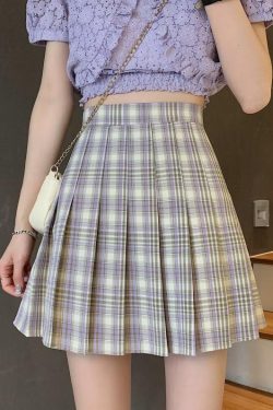 Plus Size Black High-Waisted Pleated A-Line Midi Skirt for Women, Summer College Style Checkered JK Skirt, Anti-Exposure Fashion