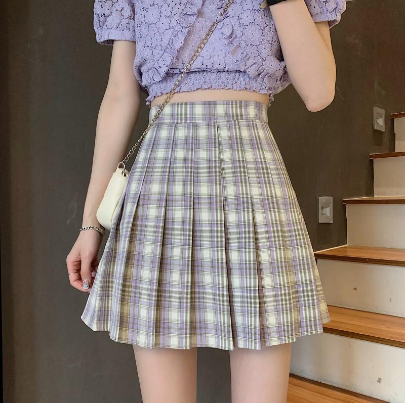 Plus Size Black High-Waisted Pleated A-Line Midi Skirt for Women, Summer College Style Checkered JK Skirt, Anti-Exposure Fashion Plus Size Black High-Waisted Pleated A-Line Midi Skirt for Women, Summer College Style Checkered JK Skirt, Anti-Exposure Fashion