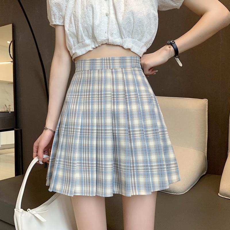 Plus Size Black High-Waisted Pleated A-Line Midi Skirt for Women, Summer College Style Checkered JK Skirt, Anti-Exposure Fashion Plus Size Black High-Waisted Pleated A-Line Midi Skirt for Women, Summer College Style Checkered JK Skirt, Anti-Exposure Fashion