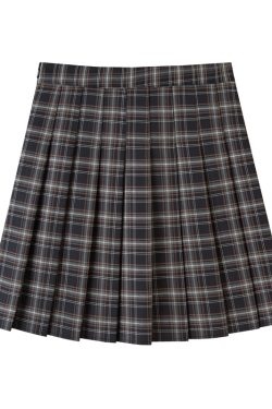 Plus Size Black High-Waisted Pleated A-Line Midi Skirt for Women, Summer College Style Checkered JK Skirt, Anti-Exposure Fashion