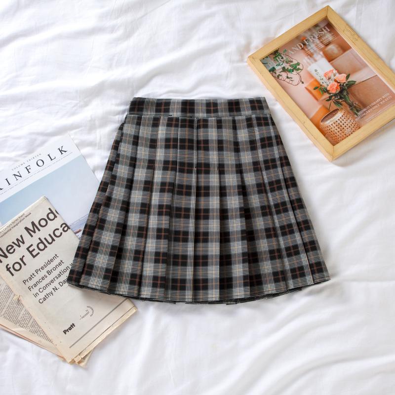 Plus Size Black High-Waisted Pleated A-Line Midi Skirt for Women, Summer College Style Checkered JK Skirt, Anti-Exposure Fashion Plus Size Black High-Waisted Pleated A-Line Midi Skirt for Women, Summer College Style Checkered JK Skirt, Anti-Exposure Fashion