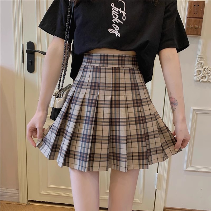 Plus Size Black High-Waisted Pleated A-Line Midi Skirt for Women, Summer College Style Checkered JK Skirt, Anti-Exposure Fashion Plus Size Black High-Waisted Pleated A-Line Midi Skirt for Women, Summer College Style Checkered JK Skirt, Anti-Exposure Fashion