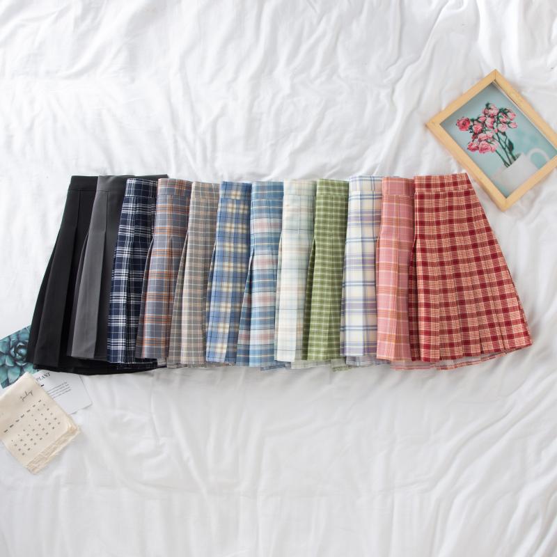 Plus Size Black High-Waisted Pleated A-Line Midi Skirt for Women, Summer College Style Checkered JK Skirt, Anti-Exposure Fashion Plus Size Black High-Waisted Pleated A-Line Midi Skirt for Women, Summer College Style Checkered JK Skirt, Anti-Exposure Fashion