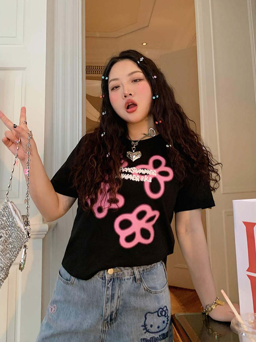 Plus Size Black Short-Sleeve T-Shirt for Women - 2025 Spring/Summer Shoulder-Detail Base Top, Casual Fashion Essential Plus Size Black Short-Sleeve T-Shirt for Women - 2025 Spring/Summer Shoulder-Detail Base Top, Casual Fashion Essential