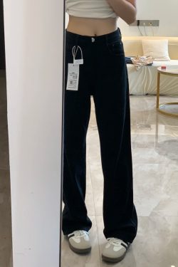 Plus-Size Black Straight-Leg Jeans for Petite Women - 2025 New Style, Loose Fit, Casual Fashion Essential