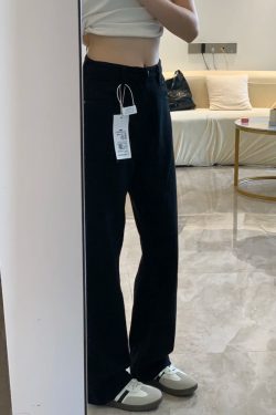 Plus-Size Black Straight-Leg Jeans for Petite Women - 2025 New Style, Loose Fit, Casual Fashion Essential