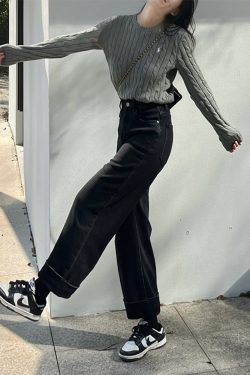 Plus Size Black Straight-Leg Jeans for Women, 2025 New Style, Loose Nine-Point Wide-Leg Pants for Pear-Shaped Figures