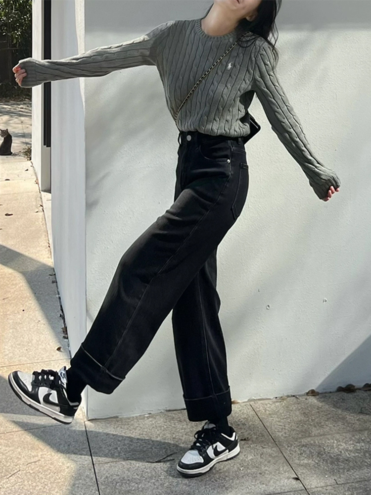 Plus Size Black Straight-Leg Jeans for Women, 2025 New Style, Loose Nine-Point Wide-Leg Pants for Pear-Shaped Figures Plus Size Black Straight-Leg Jeans for Women, 2025 New Style, Loose Nine-Point Wide-Leg Pants for Pear-Shaped Figures