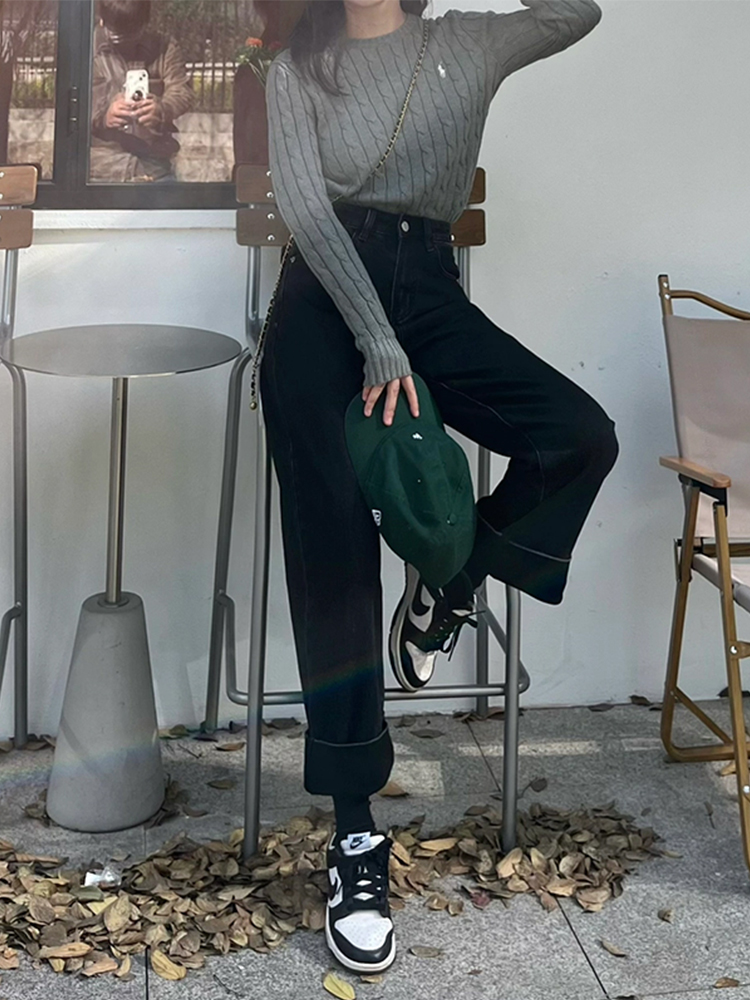 Plus Size Black Straight-Leg Jeans for Women, 2025 New Style, Loose Nine-Point Wide-Leg Pants for Pear-Shaped Figures Plus Size Black Straight-Leg Jeans for Women, 2025 New Style, Loose Nine-Point Wide-Leg Pants for Pear-Shaped Figures