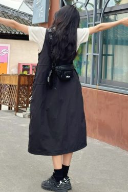 Plus Size Black Waist-Cinching Work Vest Dress for Women, Flattering Summer Strap Dress for Curvy Figures