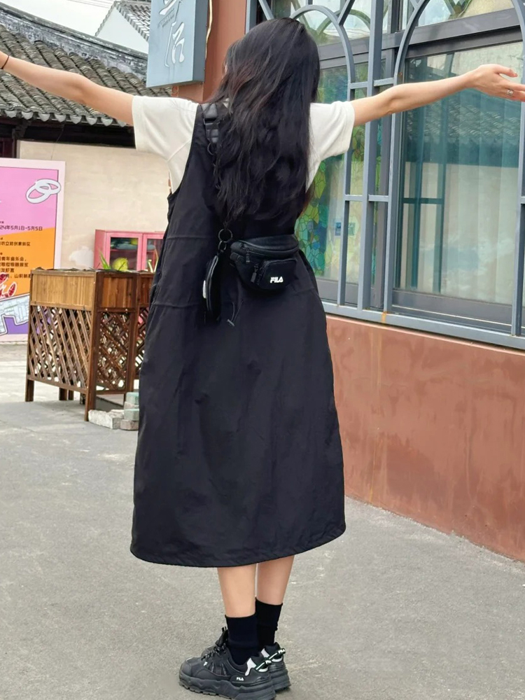 Plus Size Black Waist-Cinching Work Vest Dress for Women, Flattering Summer Strap Dress for Curvy Figures Plus Size Black Waist-Cinching Work Vest Dress for Women, Flattering Summer Strap Dress for Curvy Figures