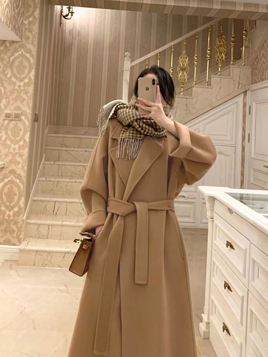 Plus-Size Camel Cashmere Coat for Women, Mid-Length Double-Sided Wool Outerwear, 2024 Autumn Winter Hepburn Style Plus-Size Camel Cashmere Coat for Women, Mid-Length Double-Sided Wool Outerwear, 2024 Autumn Winter Hepburn Style